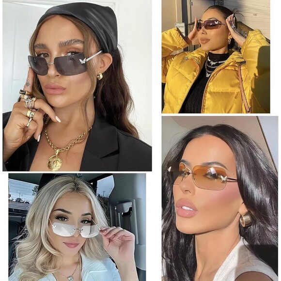 Rectangular Y2K Sunglasses Frameless UV400 Tinted Lens Fashion Shades